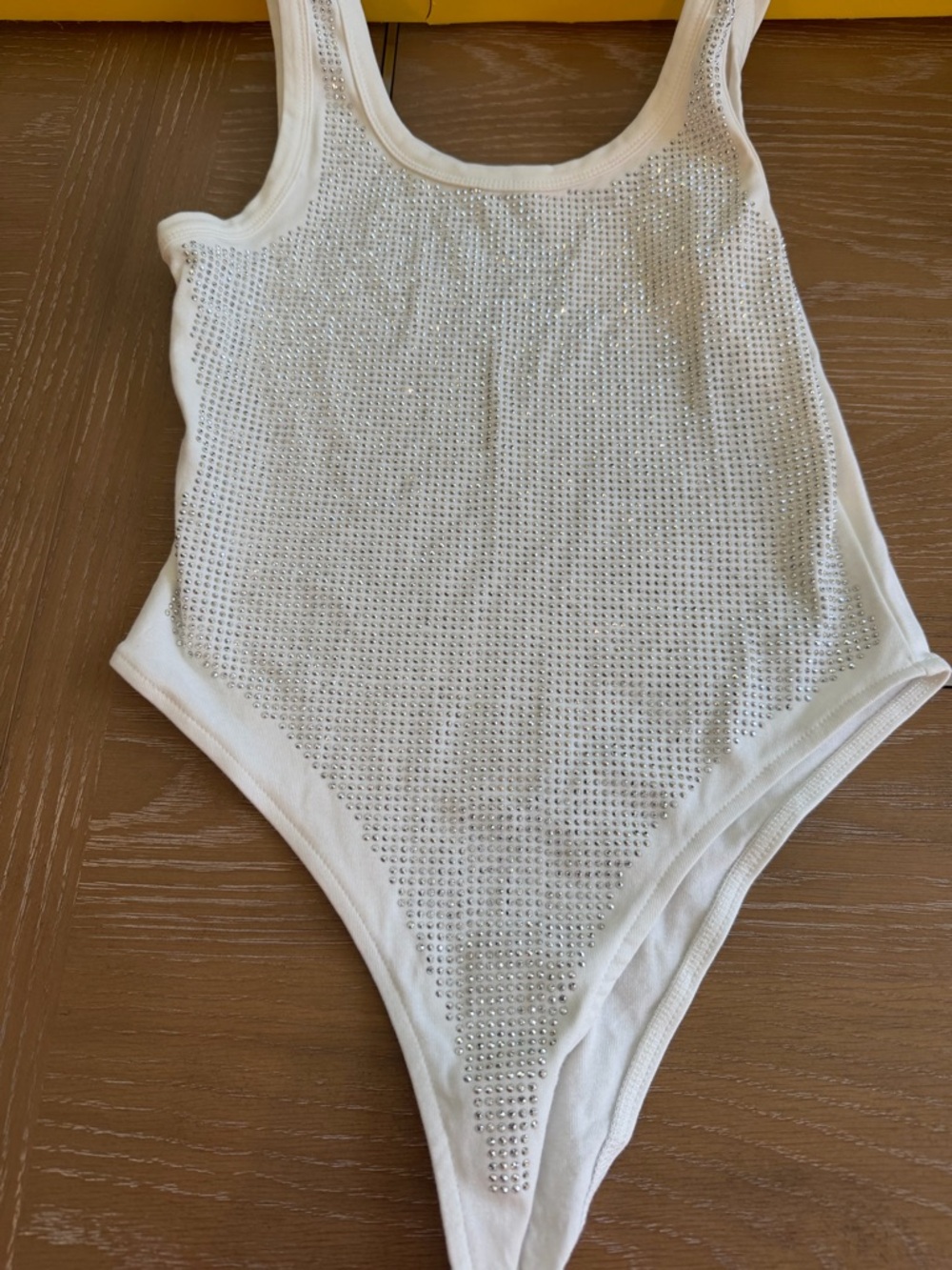 White Rhinestone Tank Bodysuit